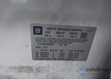 2016 Chevrolet Trax 1Ls from USA, damaged, VIN KL7CJKSB3GB569280